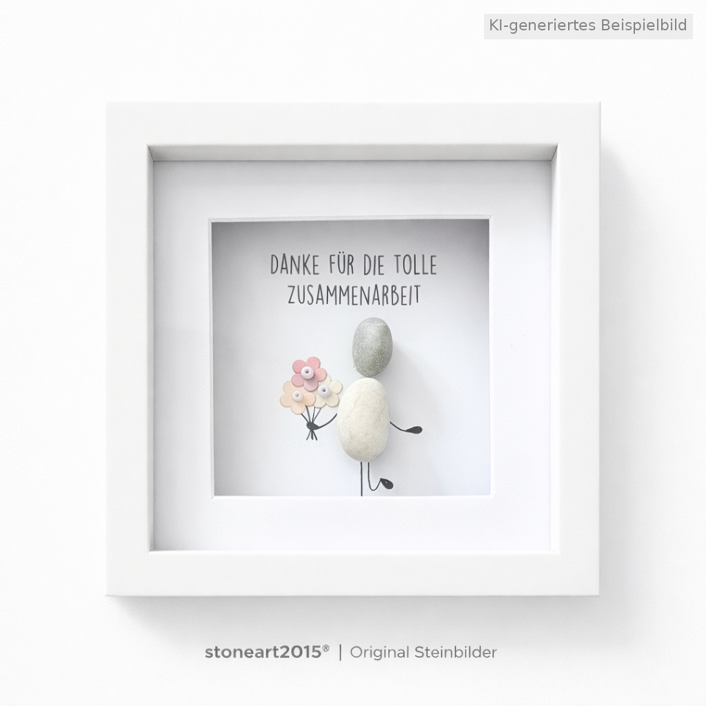 Kieselsteinbild Danke für die Zusammenarbeit – Mitarbeitergeschenk, handgemachtes Steinbild