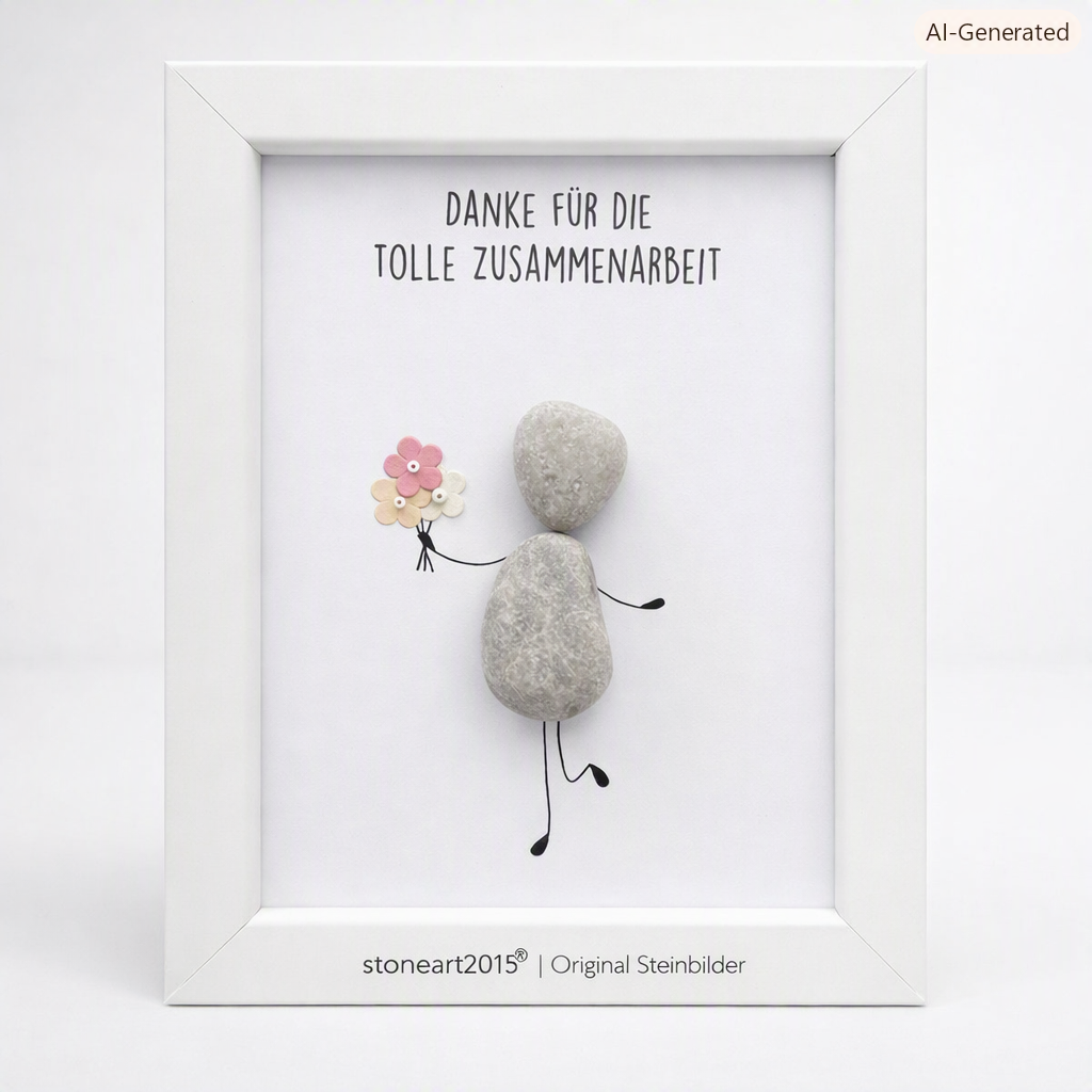 Kieselsteinbild Danke für die Zusammenarbeit – Mitarbeitergeschenk, handgemachtes Steinbild