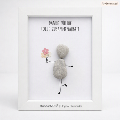 Kieselsteinbild Danke für die Zusammenarbeit – Mitarbeitergeschenk, handgemachtes Steinbild