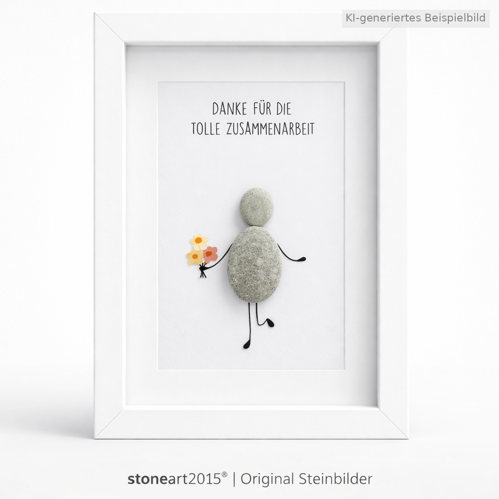 Kieselsteinbild Danke für die Zusammenarbeit – Mitarbeitergeschenk, handgemachtes Steinbild