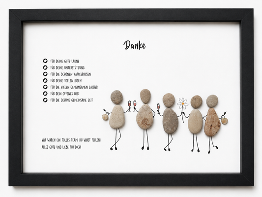 Kieselsteinbild Abschied Kollegin – Geschenk und kreative Geldidee, handgemachtes Steinbild