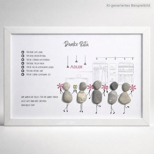 Kieselsteinbild Kollegenabschied Bekleidungsgeschäft – Abschiedsgeschenk, handgemachtes Steinbild