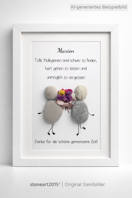 Kieselsteinbild Tolle Kolleginnen sind schwer zu finden – Abschiedsgeschenk, handgemachtes Steinbild