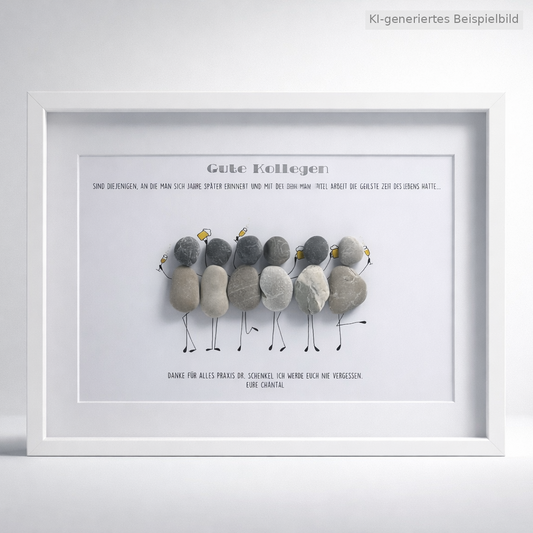 Kieselsteinbild Gute Kollegen – Abschiedsgeschenk für Kollegin und Kollegen, handgemachtes Steinbild
