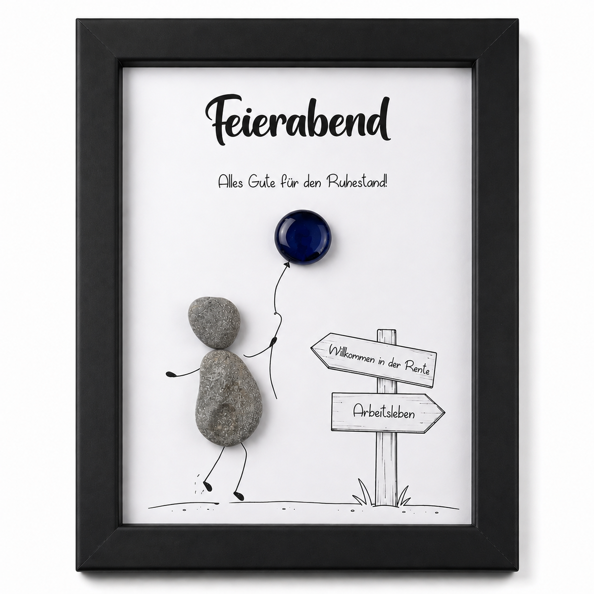 Kieselsteinbild Ruhestand Feierabend – Abschiedsgeschenk Rente, handgemachtes Steinbild