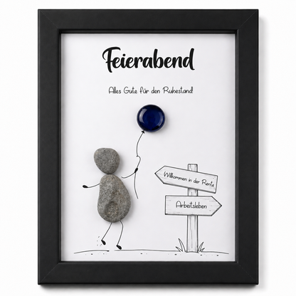 Kieselsteinbild Ruhestand Feierabend – Abschiedsgeschenk Rente, handgemachtes Steinbild