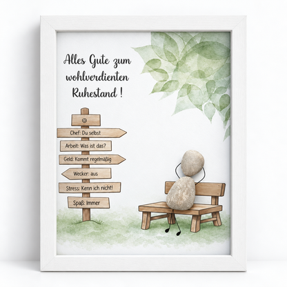 Handgemachtes Steinbild mit Spruch zum Ruhestand – persönliches Abschiedsgeschenk aus Naturstein