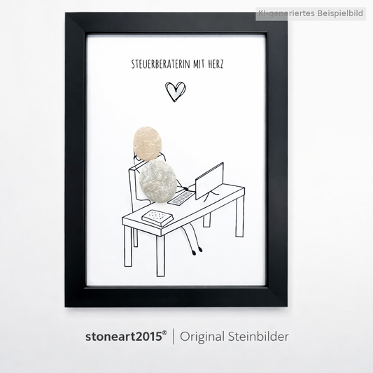 Kieselsteinbild Steuerberaterin mit Herz – Dankeschön Steuerberaterin, handgemachtes Steinbild