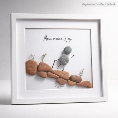 Kieselsteinbild Mein neuer Weg – Geschenk zum Neuanfang und Abschied, handgemachtes Steinbild