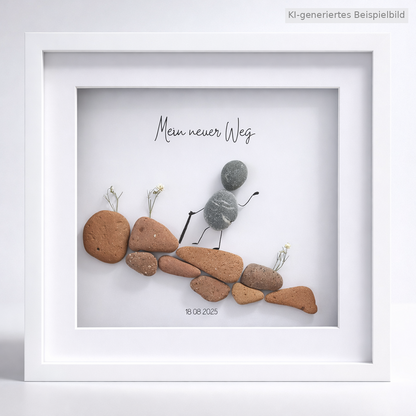 Kieselsteinbild Mein neuer Weg – Geschenk zum Neuanfang und Abschied, handgemachtes Steinbild