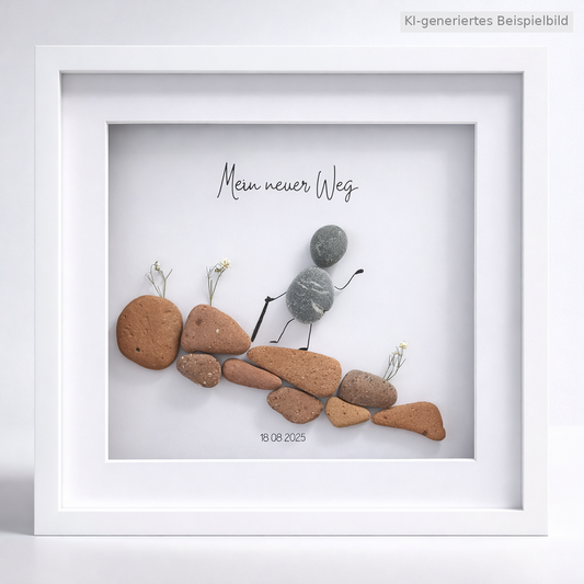 Kieselsteinbild Mein neuer Weg – Geschenk zum Neuanfang und Abschied, handgemachtes Steinbild