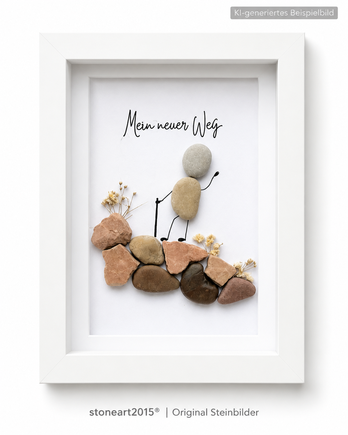 Kieselsteinbild Mein neuer Weg – Geschenk zum Neuanfang und Abschied, handgemachtes Steinbild