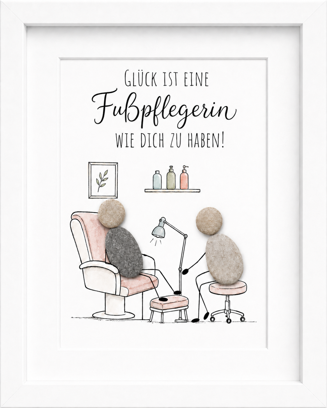 Kieselsteinbild Fußpflegerin – Geschenk für Podologinnen und Kosmetikerinnen, handgemachtes Steinbild