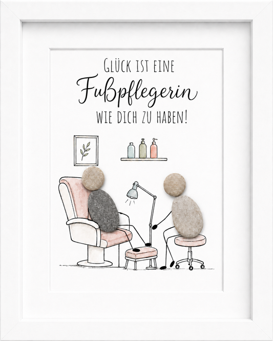 Kieselsteinbild Fußpflegerin – Geschenk für Podologinnen und Kosmetikerinnen, handgemachtes Steinbild