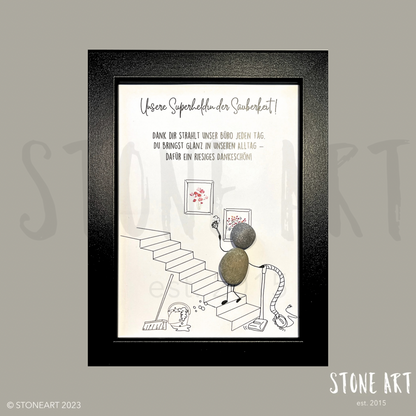 Geschenkidee Reinigungskraft Steinbild Putzfrau Superheldin der Sauberkeit