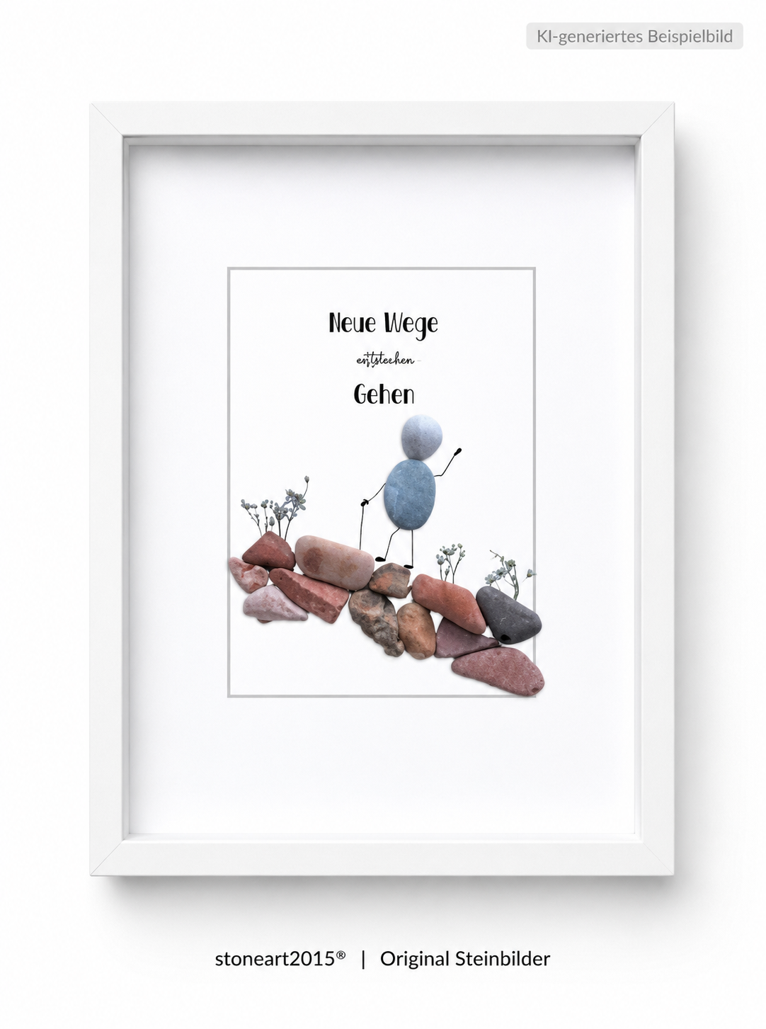 Kieselsteinbild Neue Wege entstehen beim Gehen – Geschenk zum Neuanfang, handgemachtes Steinbild