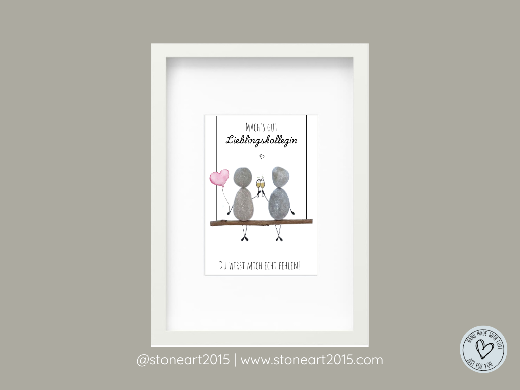 Handgemachtes Steinbild mit dem Spruch „Mach’s gut, Lieblingskollegin“ – emotionales Abschiedsgeschenk zum Jobwechsel oder Ruhestand.