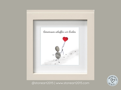 Handgemachtes Steinbild mit Spruch Gemeinsam schaffen wir Großes – Firmengeschenk für Team und Mitarbeitende