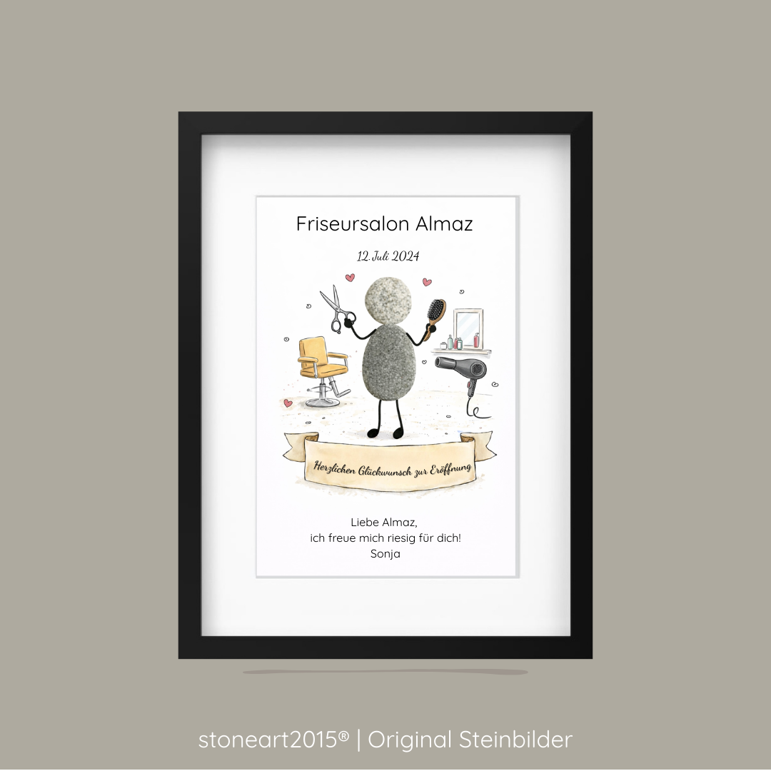 JOB94_-_ Steinbild Friseur Geschenk zur Geschäftseröffnung