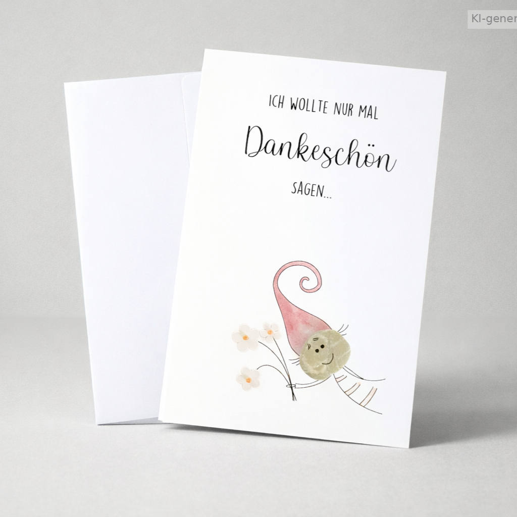 Danksagungskarte mit echtem Kieselstein. Text: Ich wollte nur mal ankeschön sagen