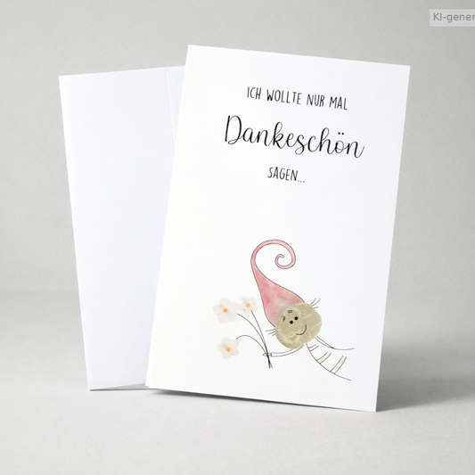Danksagungskarte mit echtem Kieselstein. Text: Ich wollte nur mal ankeschön sagen