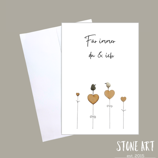 Handgemachte Valentinstag Karte mit Steinmotiv und Schriftzug „Für immer du & ich“ – liebevolle Karte für Valentinstag und ewige Liebe