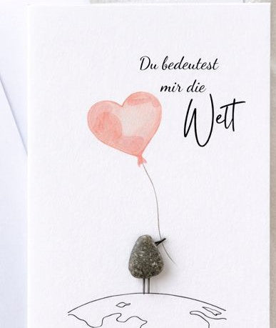 Handgemachte Valentinstag Karte mit Steinmotiv und Schriftzug „Du bedeutest mir die Welt“ – liebevolle Karte für Valentinstag und ewige Liebe