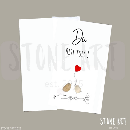 Handgemachte Mini-Karte mit dem Spruch „Du bist toll“ – mit Mini-Steinbild und Umschlag, perfekt als kleine Anerkennung für Herzensmenschen.