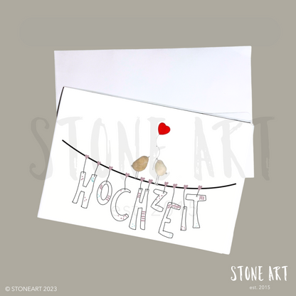 Steinkarte zur Hochzeit. Minikieselsteinbild mit Umschlag