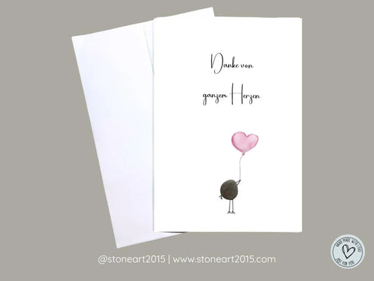 Dankesagungskarte Danke von ganzem Herzen - Mini Steinbild mit Umschlag