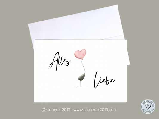 Mini-Steinbild-Karte mit dem Spruch „Alles Liebe“ – handgemachtes Geschenk mit Umschlag für besondere Menschen, vielseitig einsetzbar. Handmade Stoneart2015