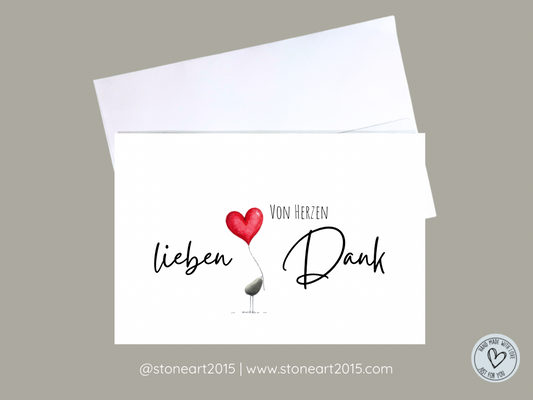 Mini-Steinbild-Karte mit dem Spruch „Von Herzen lieben Dank“ – handgemachtes Geschenk mit Umschlag für ehrliche Wertschätzung & kleine Dankesgrüße von Stoneart2015