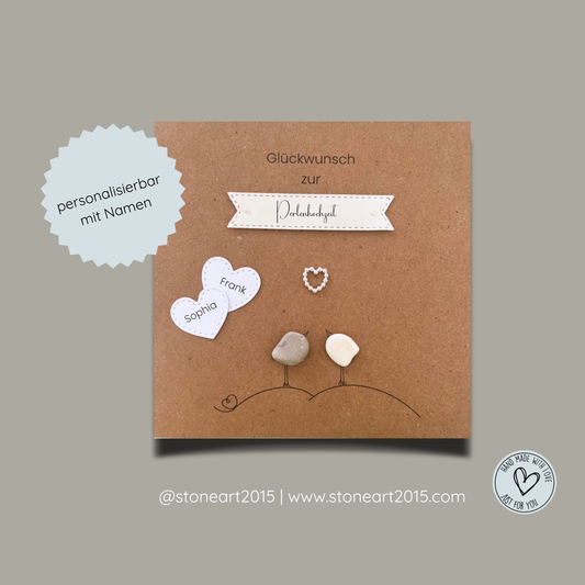 Karte Perlenhochzeit mit Mini-Steinbild – handgemacht zum 30. Hochzeitstag, Kieselsteine