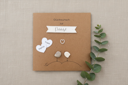 Handgemachte Kraftpapier-Klappkarte mit Spruch „Herzlichen Glückwunsch zur Perlenhochzeit" mit Umschlag