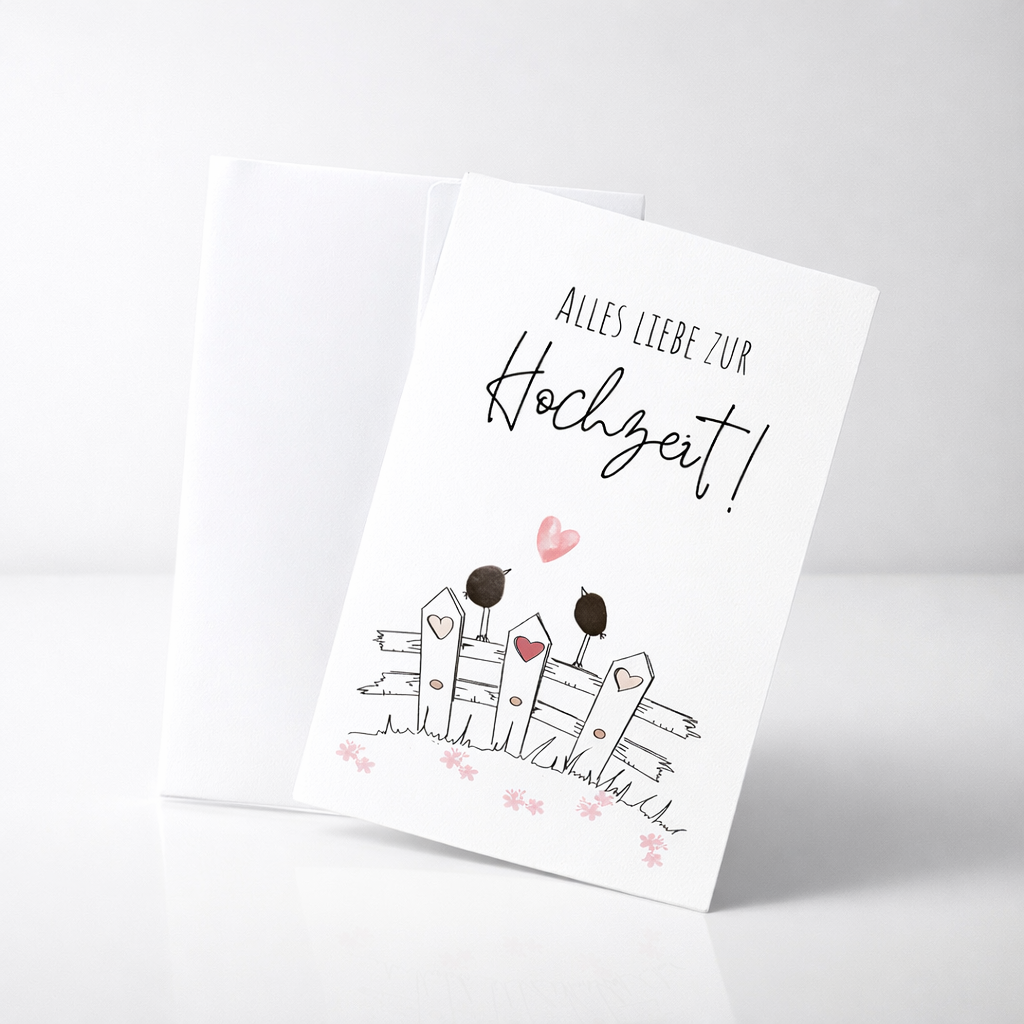 Handgemachte weiße Klappkarte mit Kieselstein, mit Spruch „Alles Liebe zur Hochzeit"