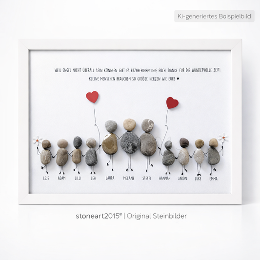 Kieselsteinbild Steinfigur „Weil Engel nicht überall sein können, gibt es Erzieherinnen wie euch“ – Abschiedsgeschenk Kindergarten, handgemachtes Steinbild