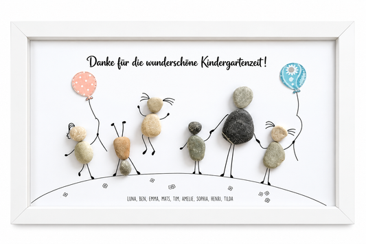 Kieselsteinbild Steinfigur „Danke für die wunderschöne Kindergartenzeit“ – Abschiedsgeschenk Kindergarten, handgemachtes Steinbild