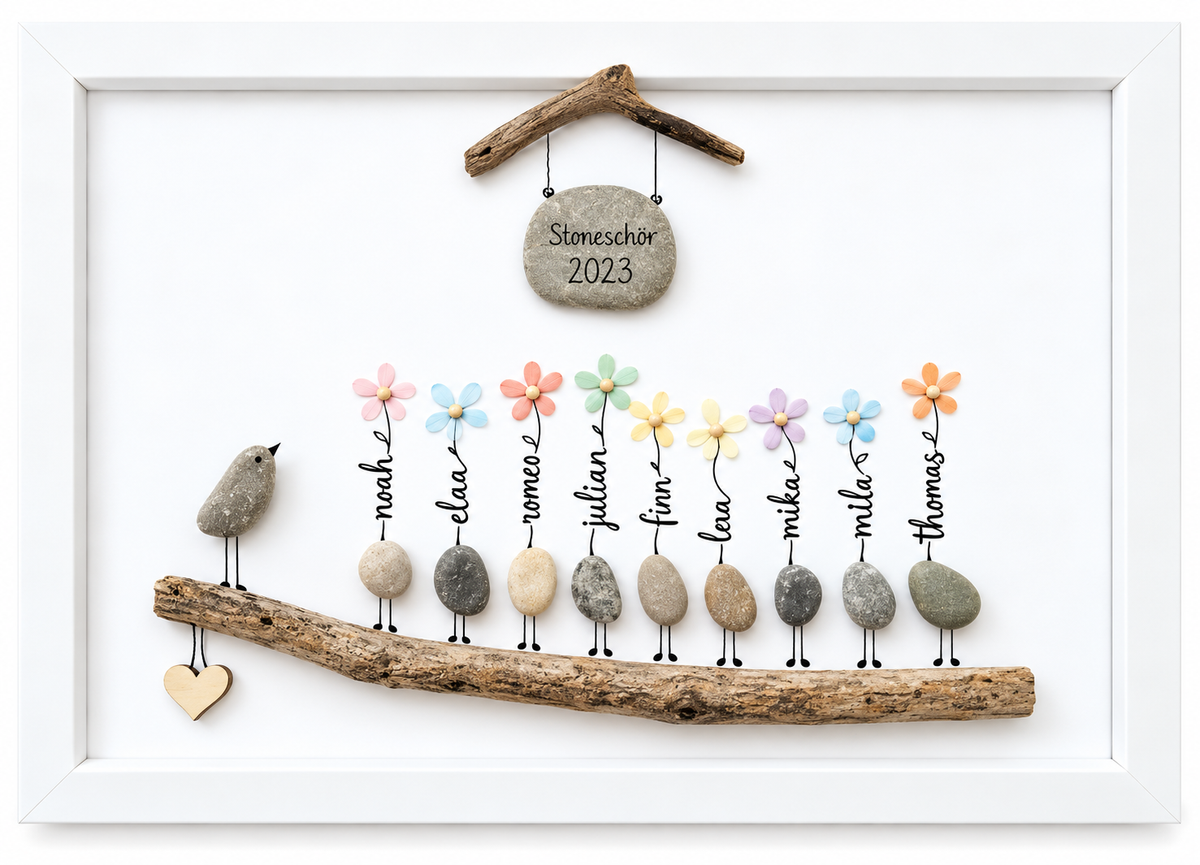 Kieselsteinbild Steinfiguren „Kleines Vögelchen, große Welt“ – Abschiedsgeschenk Kindergarten, handgemachtes Steinbild