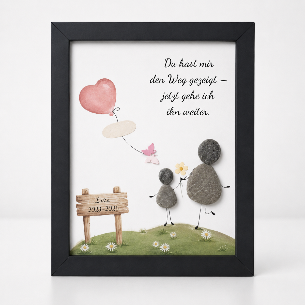 Kieselsteinbild Du hast mir den Weg gezeigt, jetzt gehe ich ihn weiter – personalisierbares Abschiedsgeschenk Kindergarten, handgemachtes Steinbild