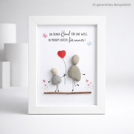Kieselsteinbild An deiner Hand für eine Weile, in meinem Herzen für immer – Abschiedsgeschenk Kindergarten, handgemachtes Steinbild