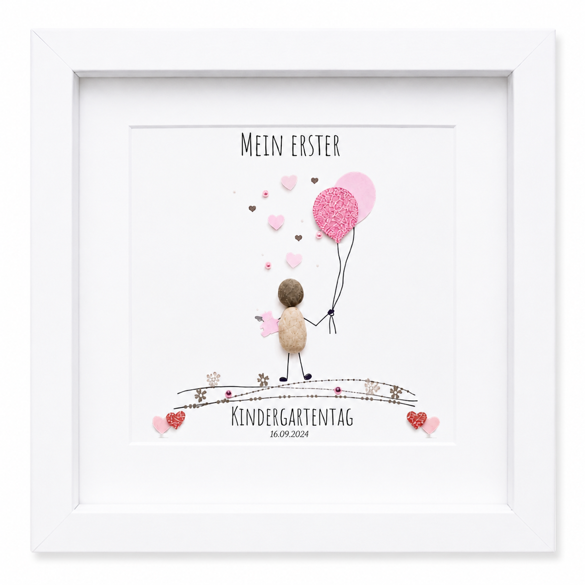 Kieselsteinbild Mein erster Kindergartentag – personalisierbares Erinnerungsgeschenk, handgemachtes Steinbild