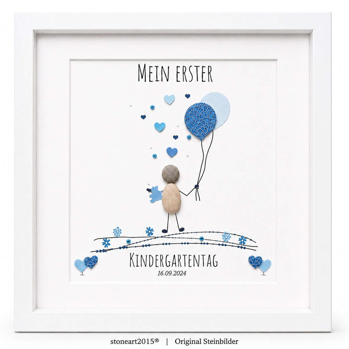 Kieselsteinbild Mein erster Kindergartentag – personalisierbares Erinnerungsgeschenk, handgemachtes Steinbild