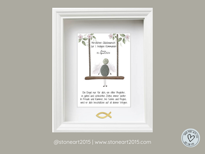 Handgemachtes Steinbild Kommunion Geschenk Ein Engel nur für dich Stiller Begleiter Naturstein Schutzengel Unikat Kunstwerk