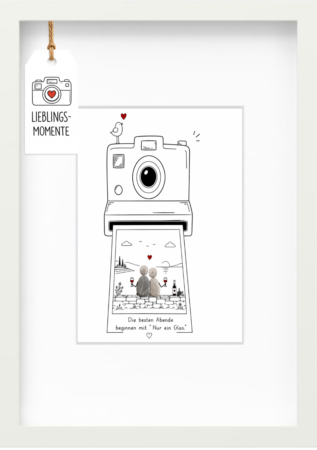 Kieselsteinbild „Die besten Abende beginnen mit Nur ein Glas.“ – Geschenk für Weinliebhaber und Paare, handgemachtes Steinbild