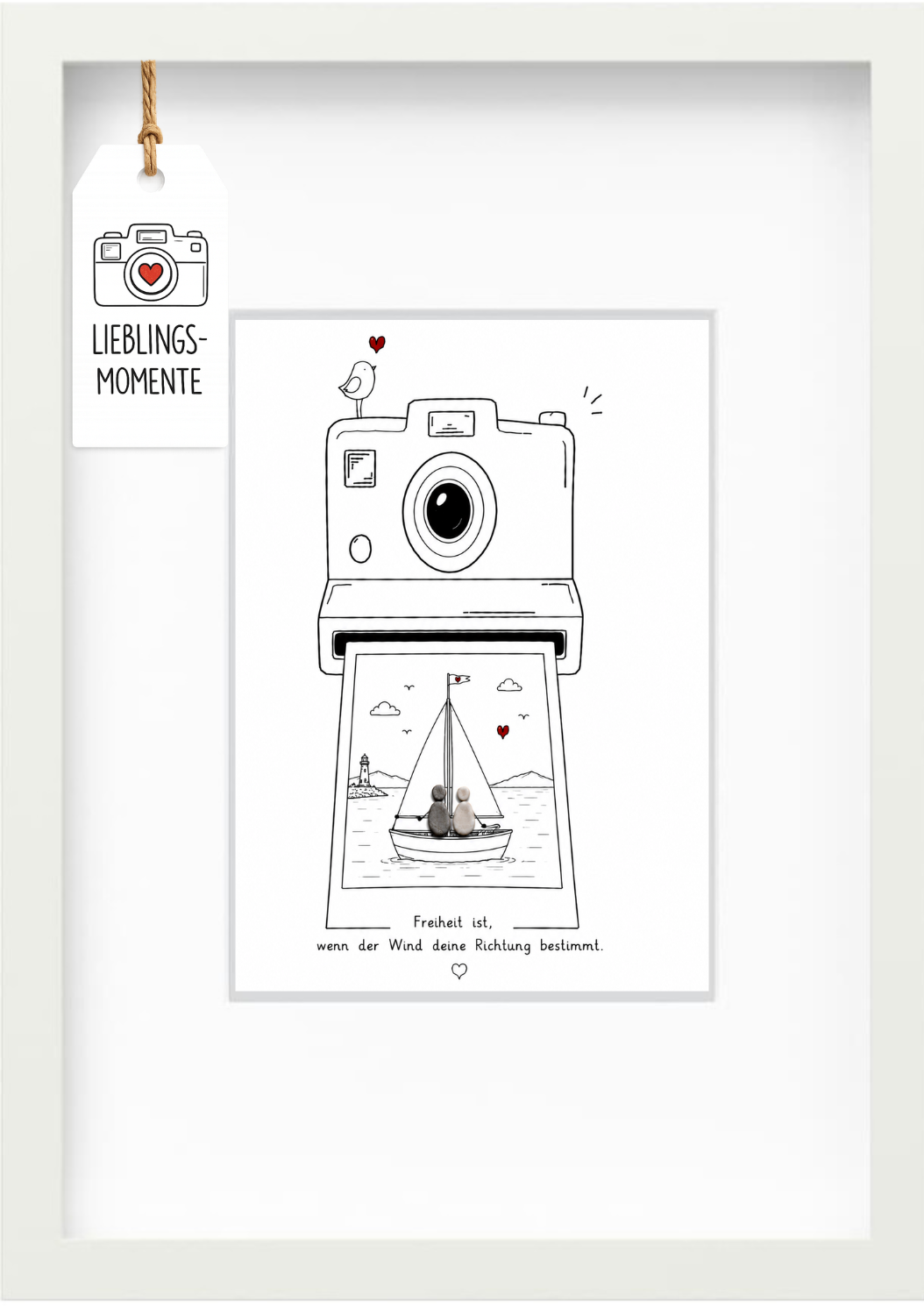Kieselsteinbild „Freiheit ist, wenn der Wind deine Richtung bestimmt.“ – Geschenk für Segler und Paare, handgemachtes Steinbild