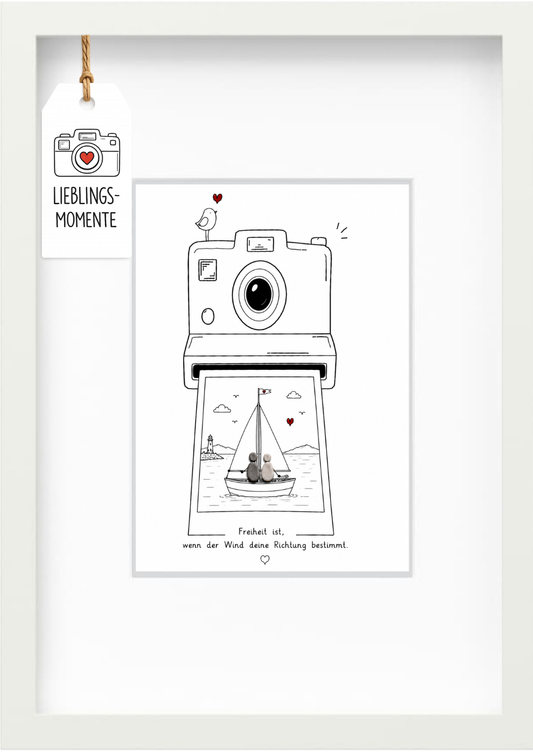 Kieselsteinbild „Freiheit ist, wenn der Wind deine Richtung bestimmt.“ – Geschenk für Segler und Paare, handgemachtes Steinbild
