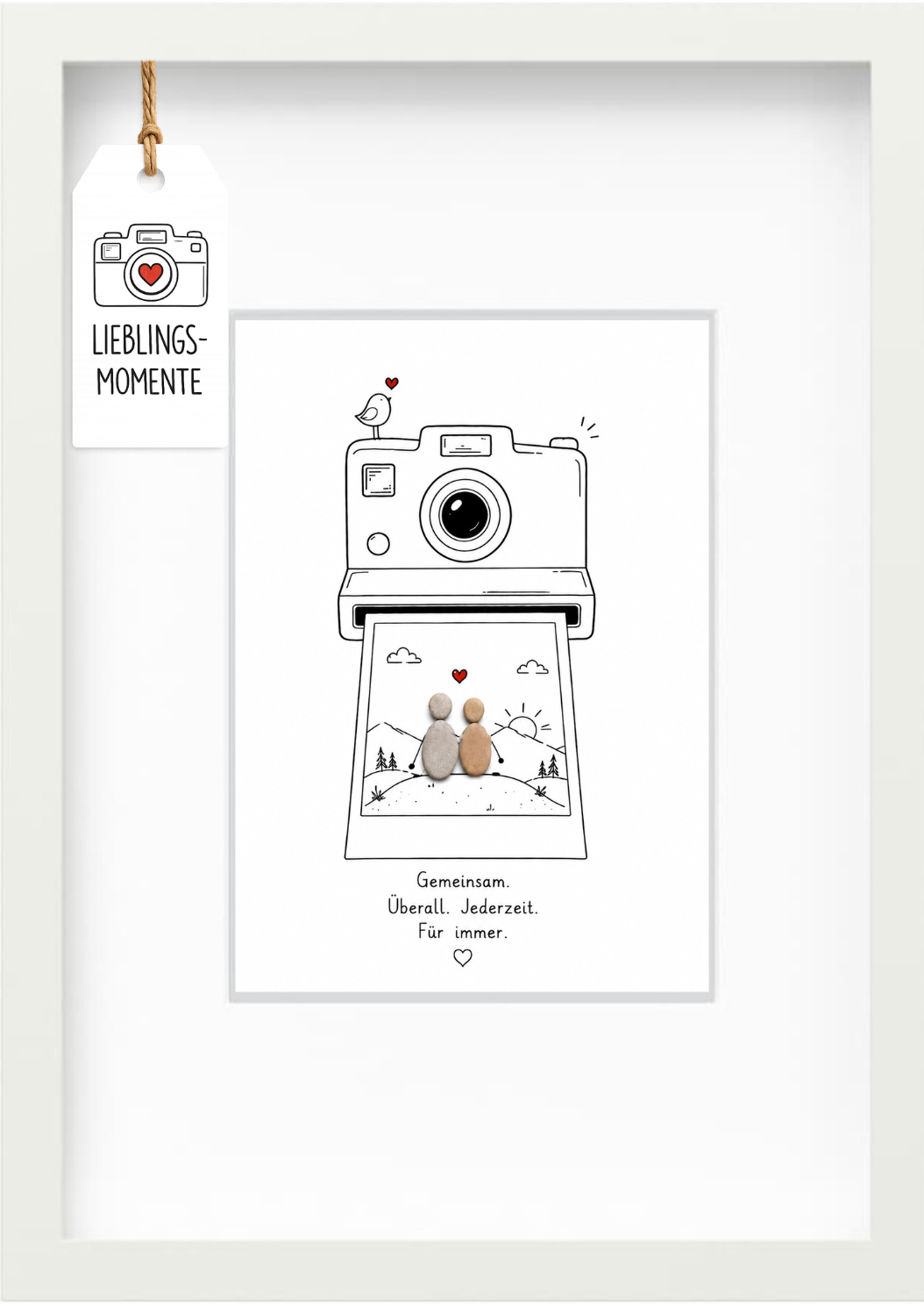 Kieselsteinbild „Gemeinsam. Überall. Jederzeit. Für immer.“ – Geschenk für Verliebte und Paare, handgemachtes Steinbild
