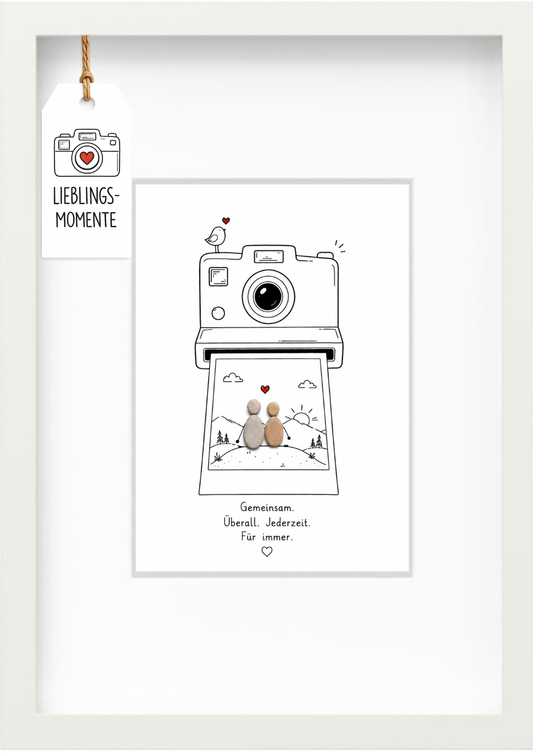Kieselsteinbild „Gemeinsam. Überall. Jederzeit. Für immer.“ – Geschenk für Verliebte und Paare, handgemachtes Steinbild