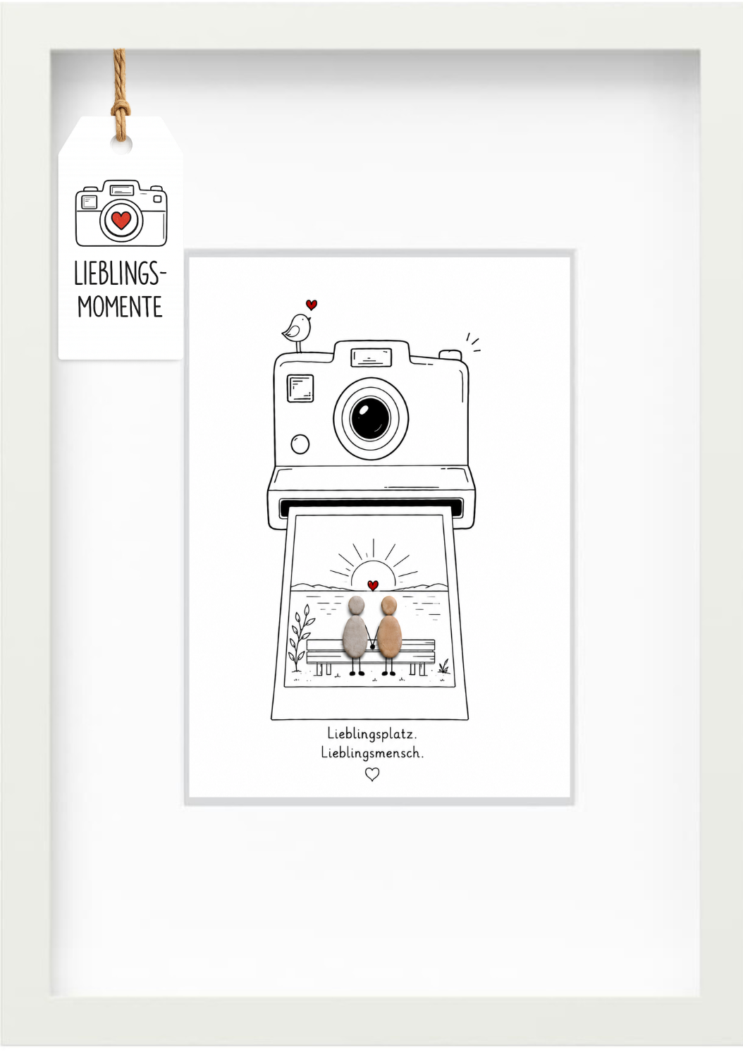 Kieselsteinbild „Lieblingsplatz. Lieblingsmensch.“ – Geschenk für Verliebte und Paare, handgemachtes Steinbild