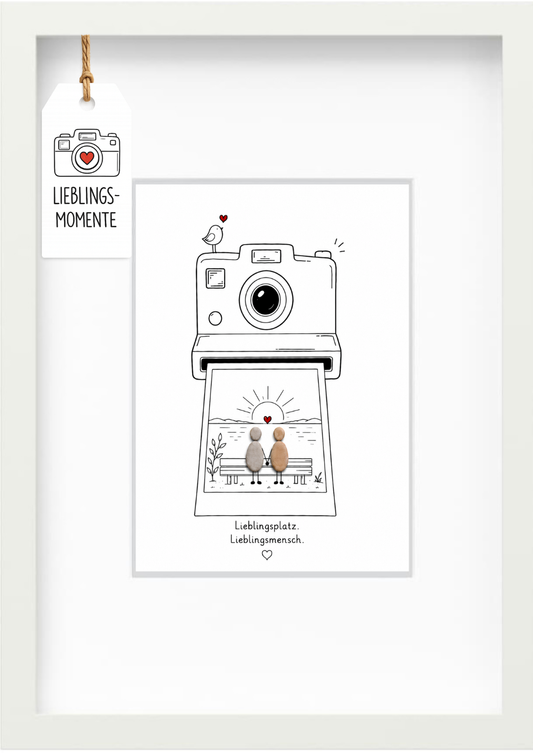 Kieselsteinbild „Lieblingsplatz. Lieblingsmensch.“ – Geschenk für Verliebte und Paare, handgemachtes Steinbild